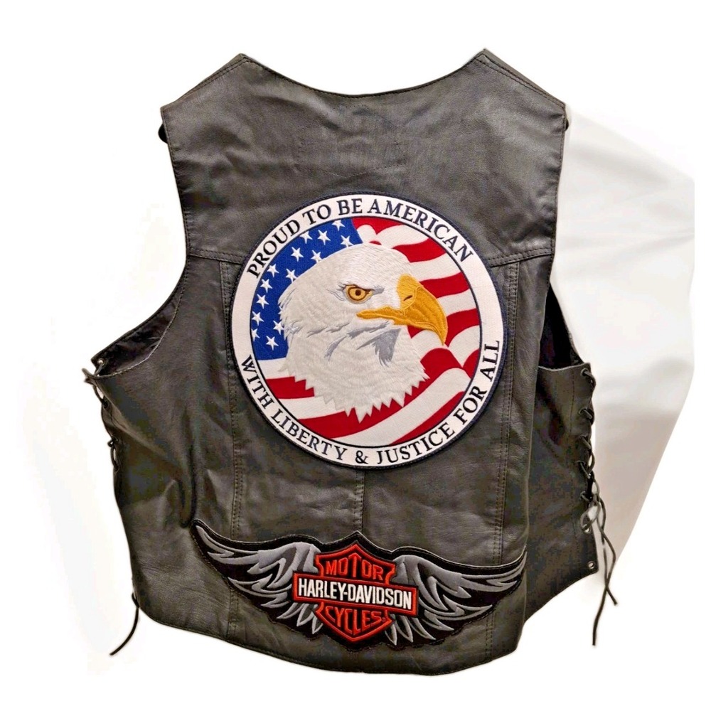 Vintage Silver Bike Motorcycle Vest 4XL Black Leather Snap Front Biker Riding 4X